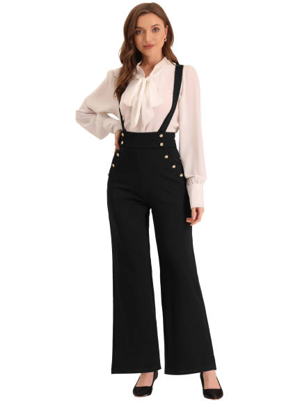 Allegra K - Adjustable Suspenders Wide Leg Pants