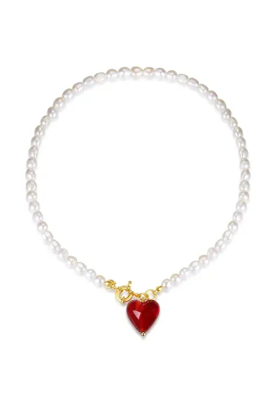 Classicharms-Esmée Glaze Heart Pendant Pearl Necklace