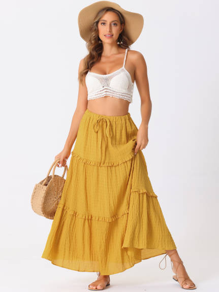 Allegra K - High Waist Tiered Boho Maxi Skirt