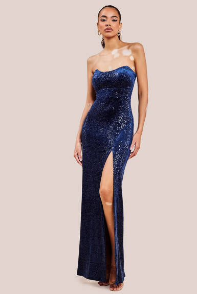 Goddiva - Sequin Velvet Bandeau Maxi Dress