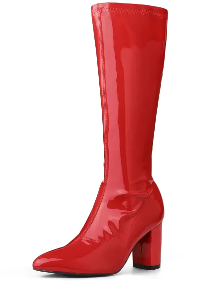 Allegra K - Patent Leather Knee High GoGo Boots