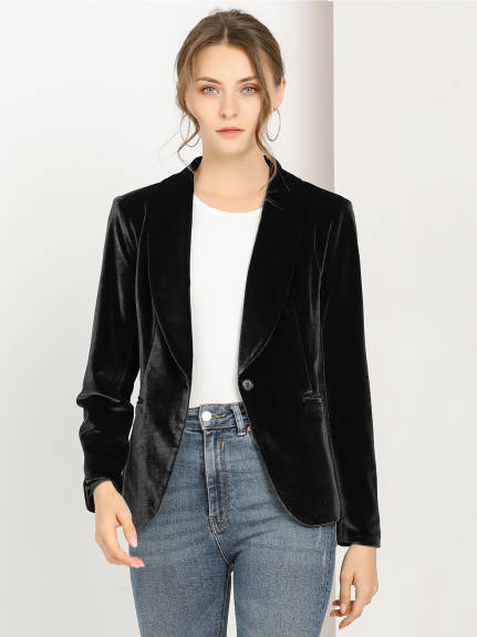 Allegra K- Shawl Collar One Button Velvet Blazer