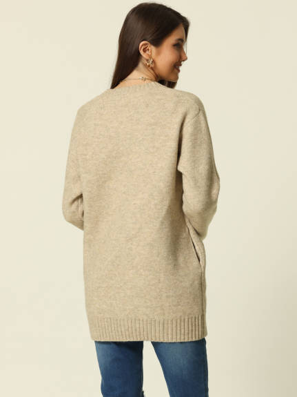 Allegra K- Round Neck Pullover Sweater with Pockets