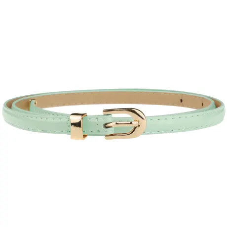 Allegra K- Skinny PU Leather Belt with Gold Metal Buckle