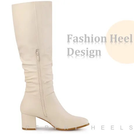 Allegra K - Slouch Square Toe Block Heel Knee High Boots