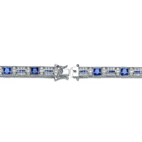 Genevive Sterling Silver White Gold Plated with Colored Cubic Zirconia Tennis Bracelet