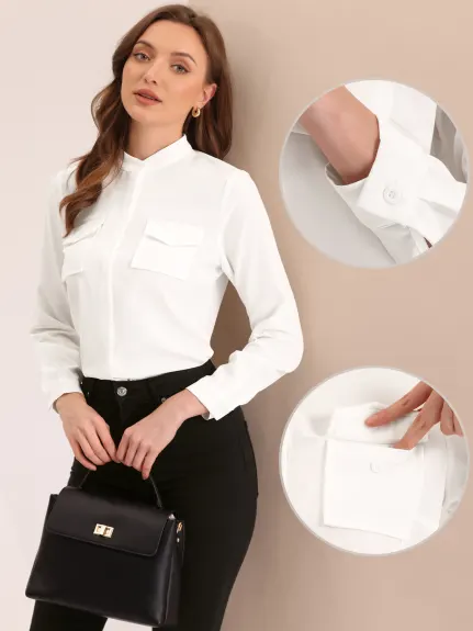 Allegra K - Business Stand Collar Long Sleeves Shirt