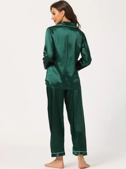 Allegra K - Satin Button Down Lounge Pajama Sets