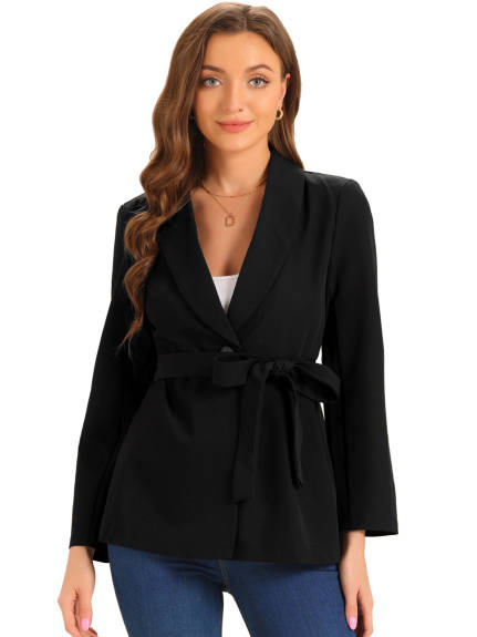 Allegra K - Shawl Collar Tie Waist Blazer