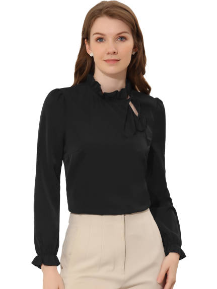 Allegra K - Elegant Tie Neck Long Sleeve Work Blouse