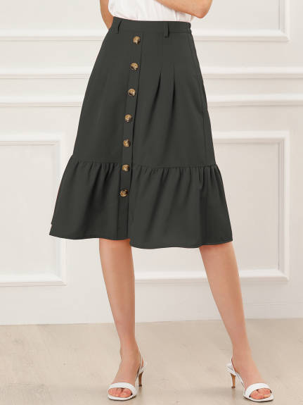 Allegra K- Button Decor Tie Waist Ruffled Midi Skirt