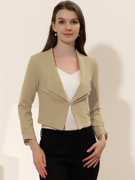 Allegra K- Cropped Notched Lapel Long Sleeve Blazer