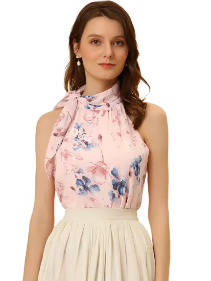 Allegra K- Halter Necks Floral Cami Top