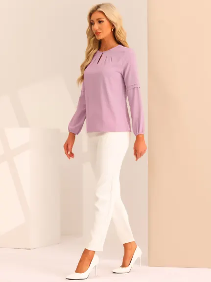 Allegra K - Keyhole Neck Long Sleeve Elegant Blouse