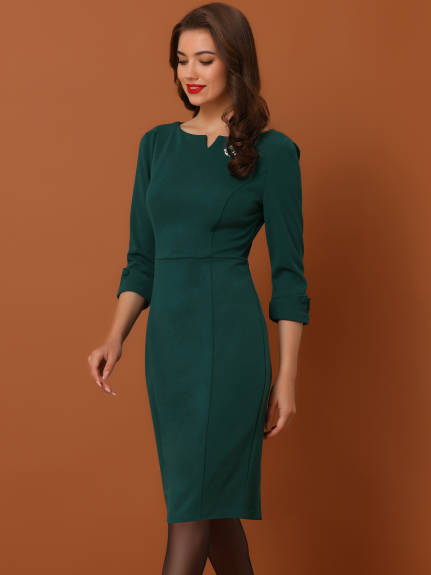 Allegra K- 3/4 Sleeve Sweetheart Neck Slim Pencil Dress