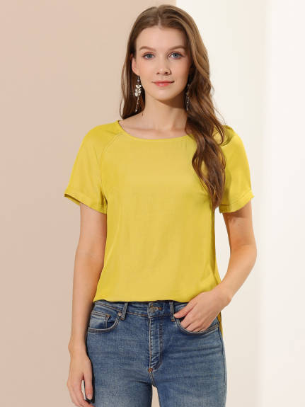 Allegra K- Round Neck Raglan Sleeve Side Slit Blouse