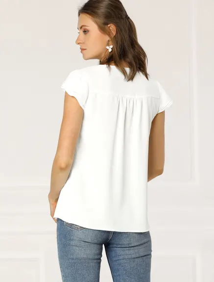 Allegra K- Short Cap Sleeve Work Blouse Pack, White Combo1