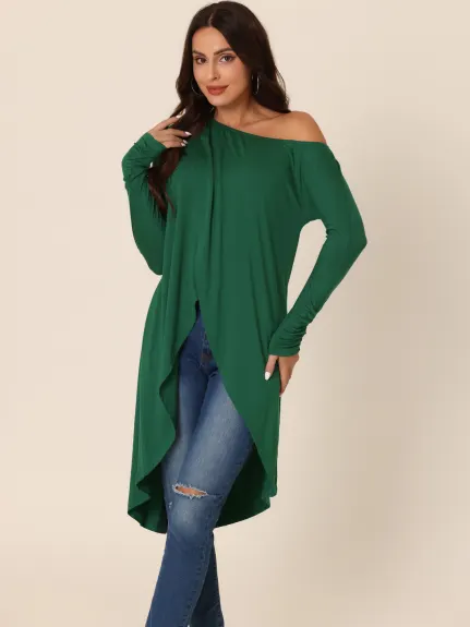 Allegra K- One Shoulder High Low Asymmetrical Irregular Hem Top