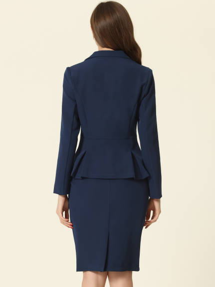 Allegra K- Suit Set-2 Pieces Peplum Blazer and Pencil Skirt