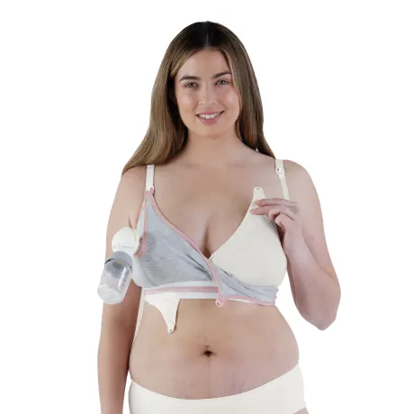 Bravado Designs - Accessoire mains libres pour soutien-gorge d’allaitement Clip and PumpMC - bruyère colombe avec pivoine saupoudrée