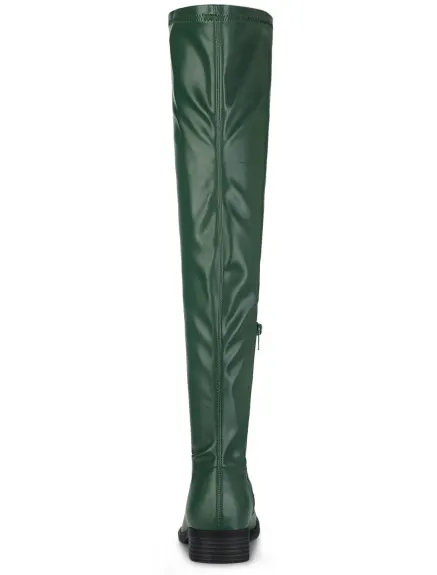 Allegra K- Low Block Heel Solid Thigh High Boots