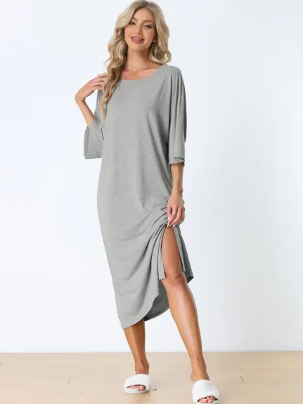 cheibear - 3/4 Sleeve Nightgown Long Sleep Shirt