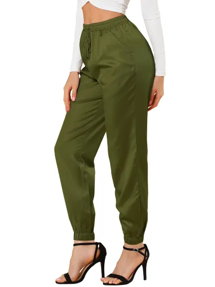 Allegra K- Elastic Waist Athleisure Pants Ankle Length Joggers