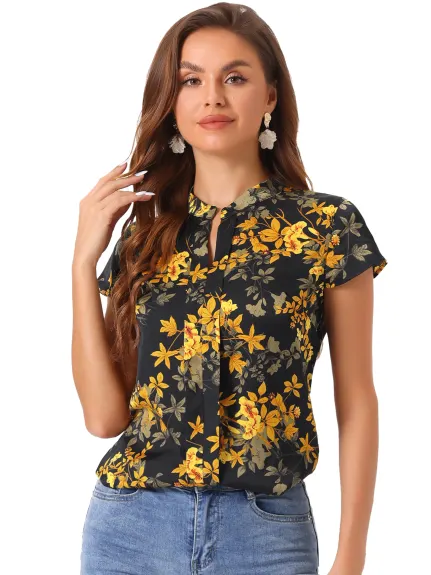 Allegra K- Blouse à manches florales en Satin