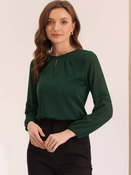 Allegra K- Long Sleeve Keyhole Neck Blouse Top