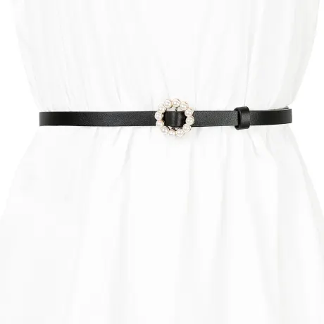 Allegra K- Plus Size Waist Belts Pearl Narrow Leather