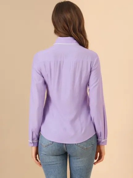 Allegra K - Elegant Long Sleeve Point Collar Shirt