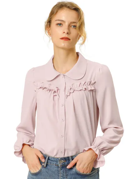 Allegra K- Ruffle Peter Pan Collar Shirt