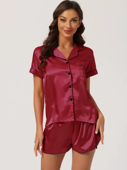 cheibear - Satin Pajamas with Shorts Lounge Set