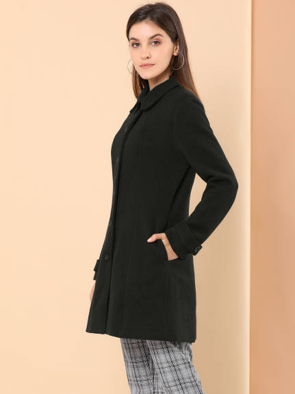 Allegra K- Peter Pan Collar Single Breasted Overcoat