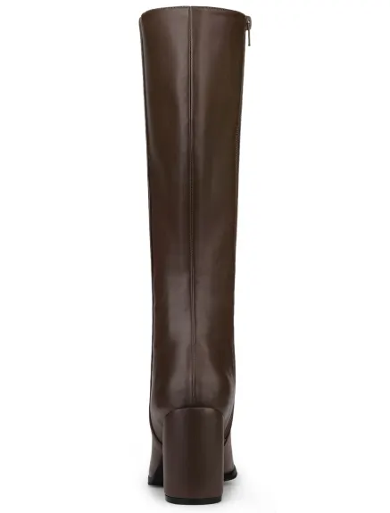 Allegra K - Round Toe Block Heels Knee High Boots