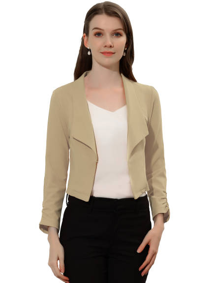 Allegra K- Cropped Notched Lapel Long Sleeve Blazer