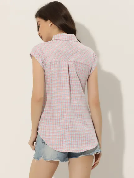 Allegra K- Plaid Short Sleeve Button Down Shirt