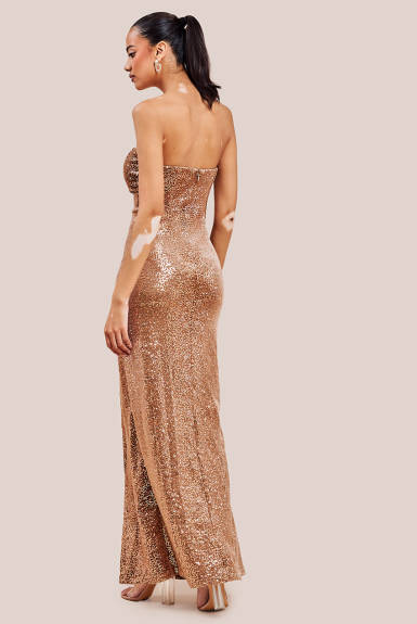 Goddiva - Sequin Velvet Bandeau Maxi Dress