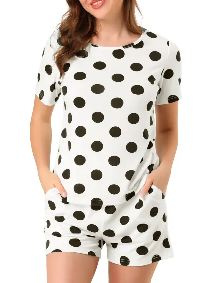 Allegra K- Short Pajama Set Cute Polka Dots Nightwear