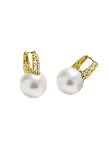 Classicharms-Pavé Diamonds Embellish Pearl Hoop Earrings