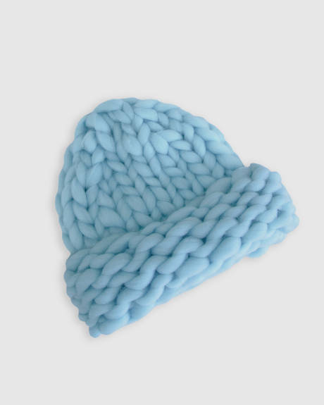 Bonnet tricoté à la main en forme de flocon de neige - Bleu ciel