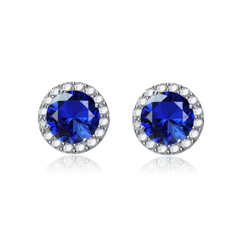 Rachel Glauber Round Shaped Stud Earrings with Colored Cubic Zirconias