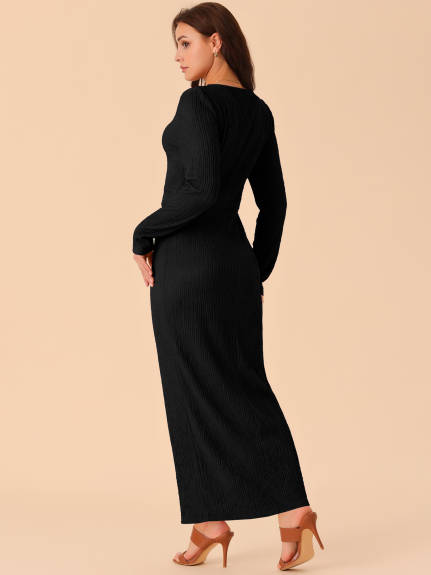 Allegra K - Split Hem Maxi Party Knit Dress