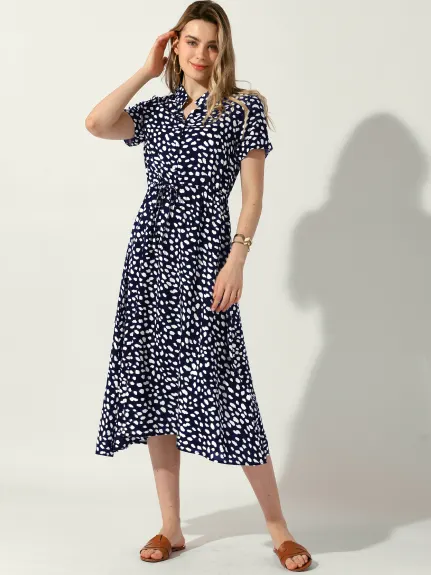 Allegra K- Floral V-Neck Short Sleeve Midi Dress