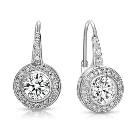 Genevive Sterling Silver with Round Colored Cubic Zirconia Drop Euro Earrings