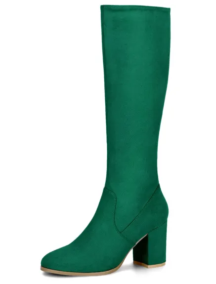 Allegra K- Side Zipper Chunky Heel Knee High Boots