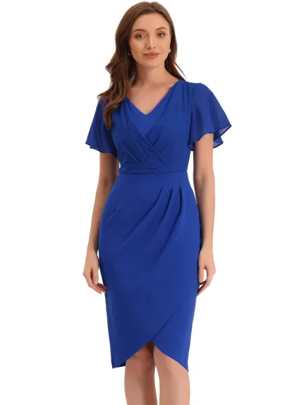 Allegra K- V Neck Flutter Sleeve Ruffle Midi Dress