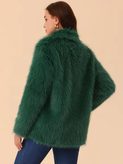 Allegra K - Faux Fur Winter Shaggy Coat