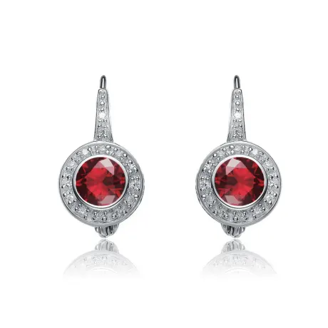 Genevive Sterling Silver with Round Colored Cubic Zirconia Drop Euro Earrings