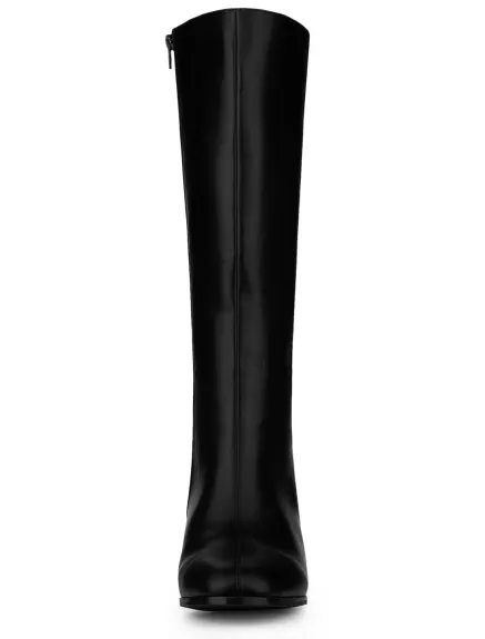 Allegra K - Round Toe Block Heels Knee High Boots